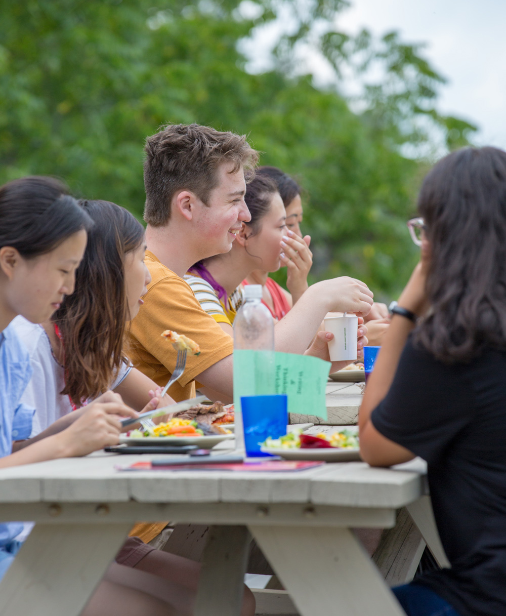 students at picnic table